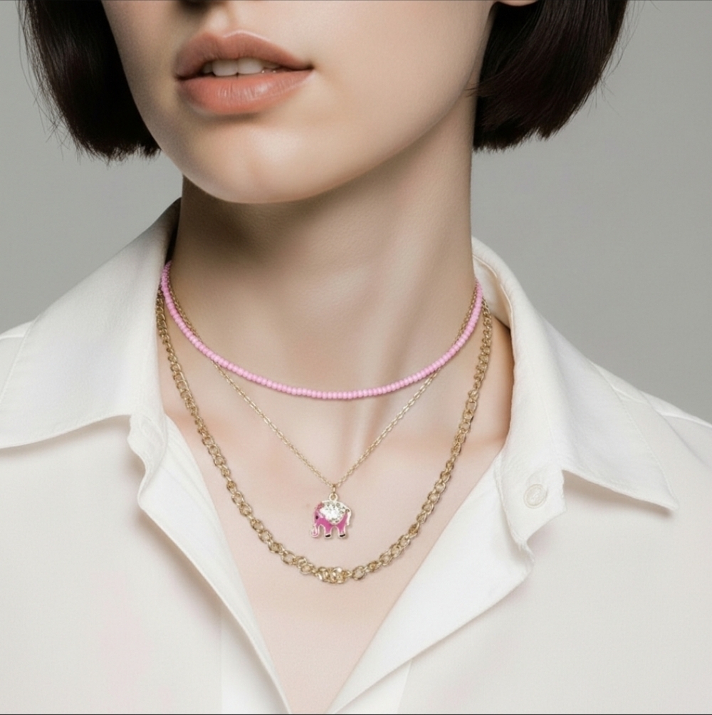 Urban Outfitters Elephant Necklace Gold Chain Pink Shells